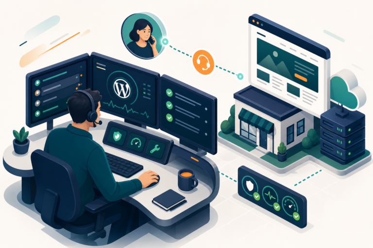 Persönlicher Support überwacht eine Unternehmenswebsite