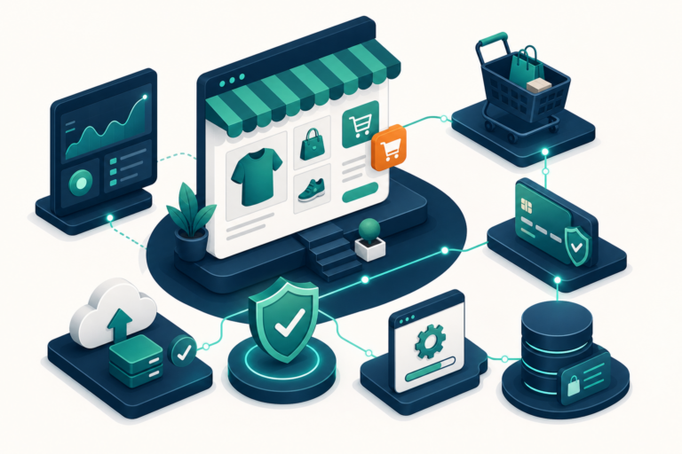 Überwachter Online-Shop mit Checkout, Backup und Sicherheitsprüfung